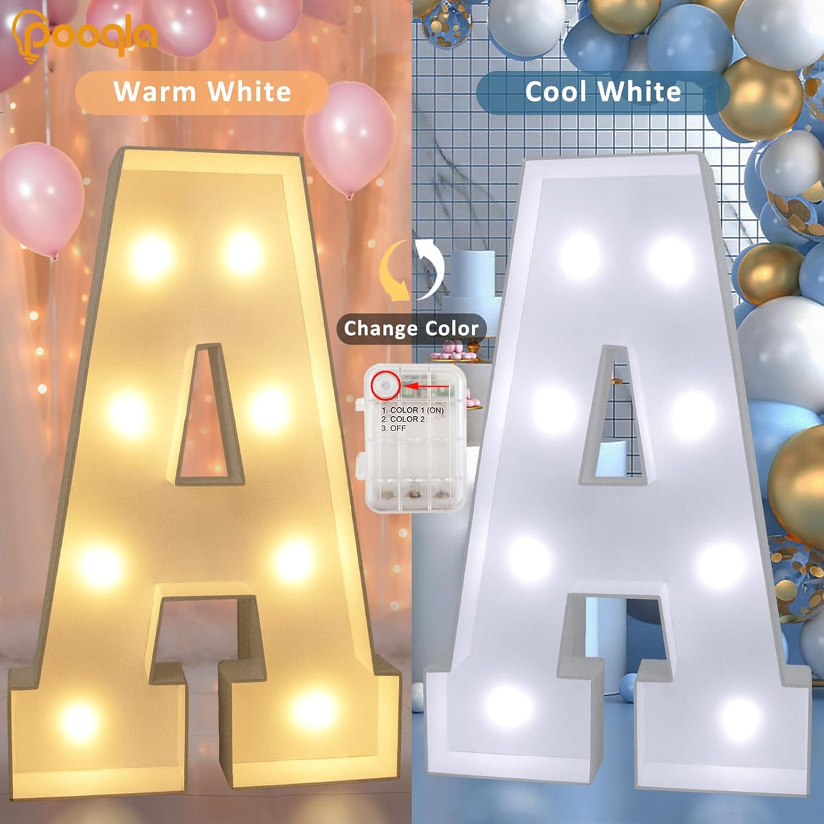 Pooqla 3FT Marquee Light Up Letters, Cool White and Warm White LED Big Mosaic Marquee Letters 3