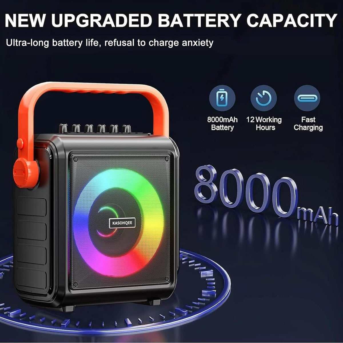 Karaoke Machine,8000mAh Portable Bluetooth Speaker with 2 Wireless Microphones for Adults &