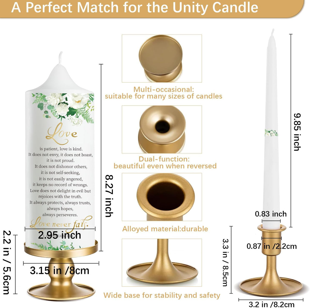 Extrogif Unity Wedding Candles Ceremony Set - 3 Floral Candles Set with Gold Holders, Elegant