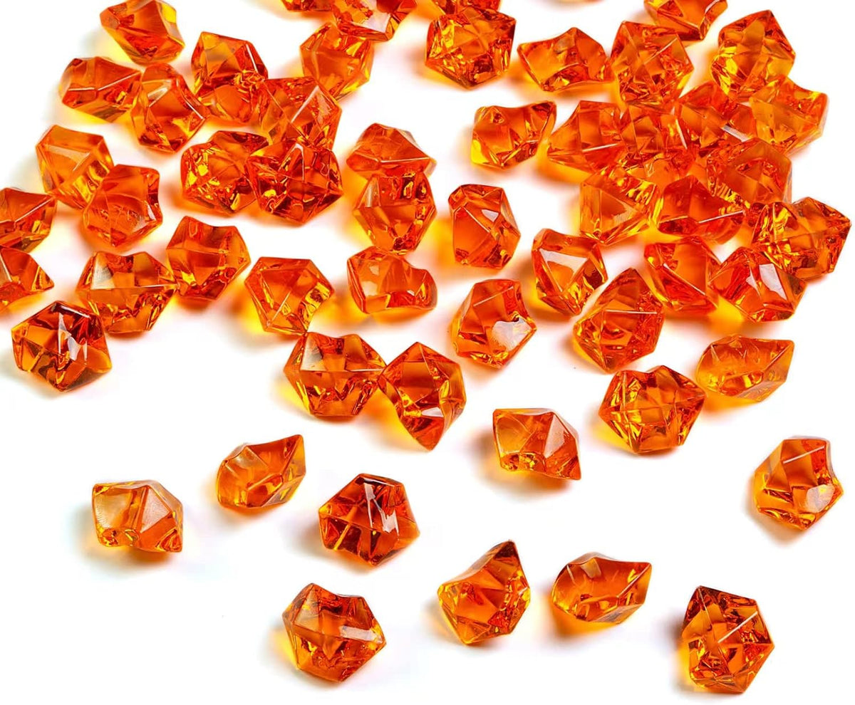 HappyFiller Fall Harvest Decor Orange Fake Ice Rocks Acrylic Chunks,Pirate Treasure Gems Stone,Vase