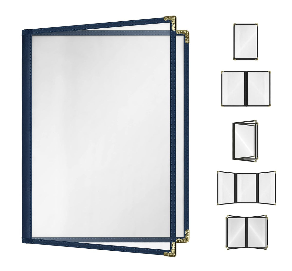 Goodsmart Restaurant Menu Covers - 25 Pack Blue 8.5" x 11", 2-Page/4-View, Side-Loading Vinyl Menu