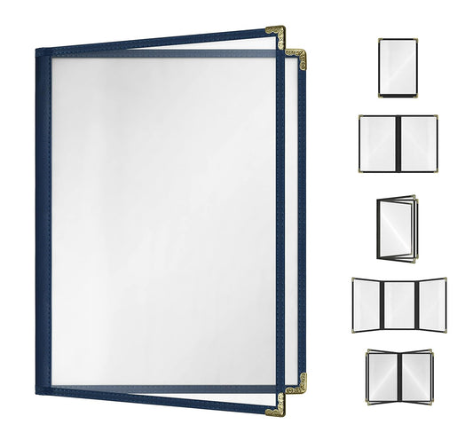 Goodsmart Restaurant Menu Covers - 25 Pack Blue 8.5" x 11", 2-Page/4-View, Side-Loading Vinyl Menu