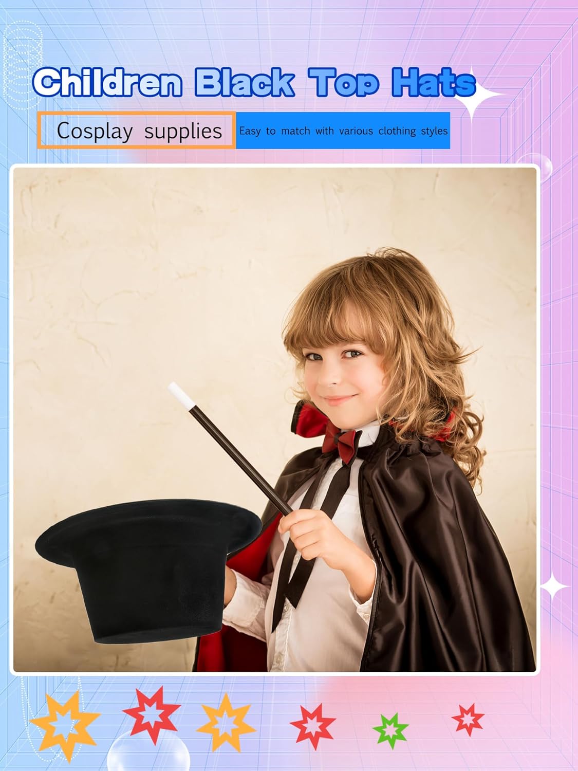 8 Pack Kids Plastic Top Hat Black Magician Hat Party Top Hat for Toddler Halloween Christmas