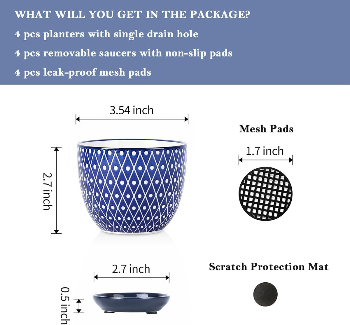 Selamica Ceramic Succulent Pots with Drainage Holes, Small Flower Pots 3.5 Inch Plant Pots for