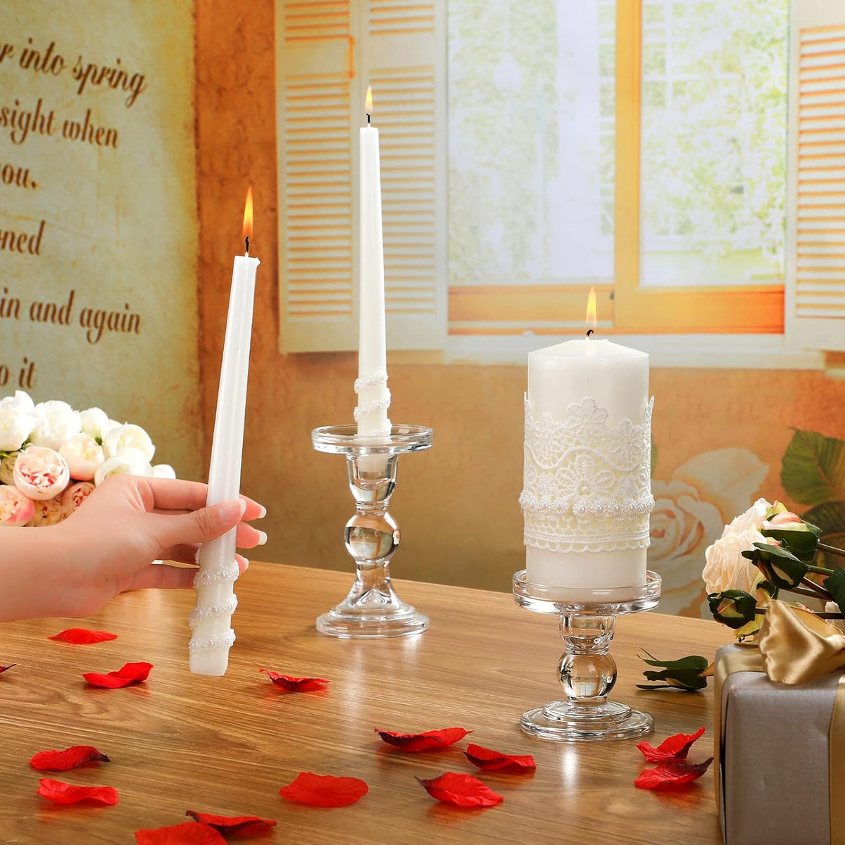 Irenare Unity Candles with Holder for Wedding Ceremony Wedding Decortions Accessories Glass Candle
