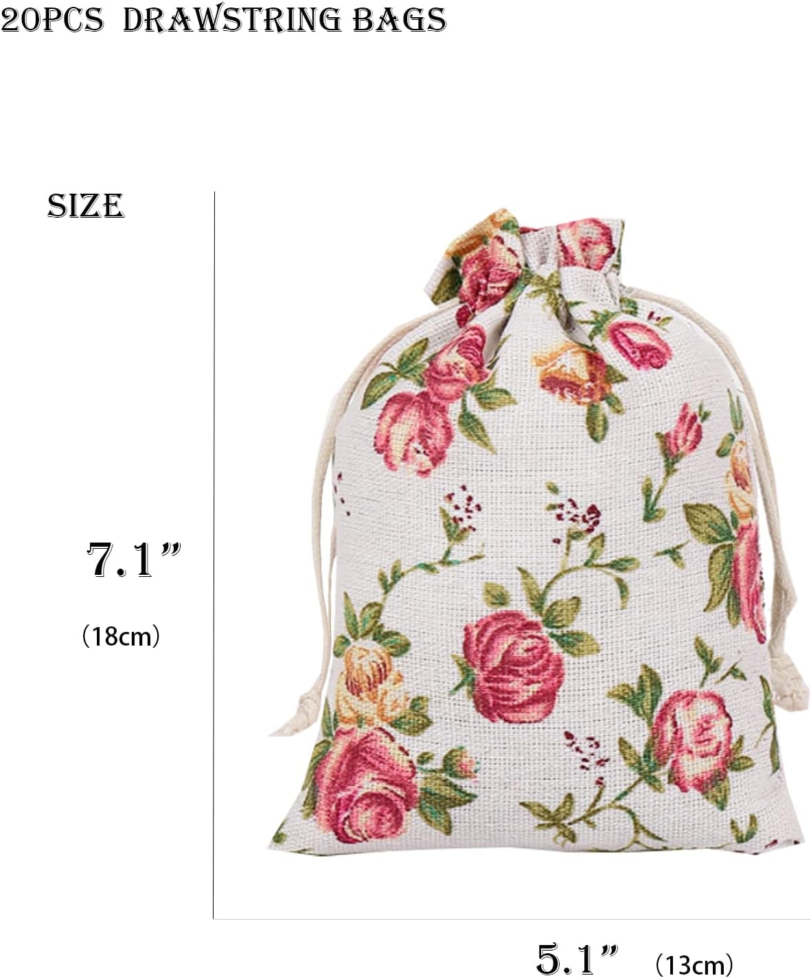 Rose Peony Flower Gift Treat Bags Drawstring Gift Bag Vintage Floral Favor Goodies Bag for Birthday