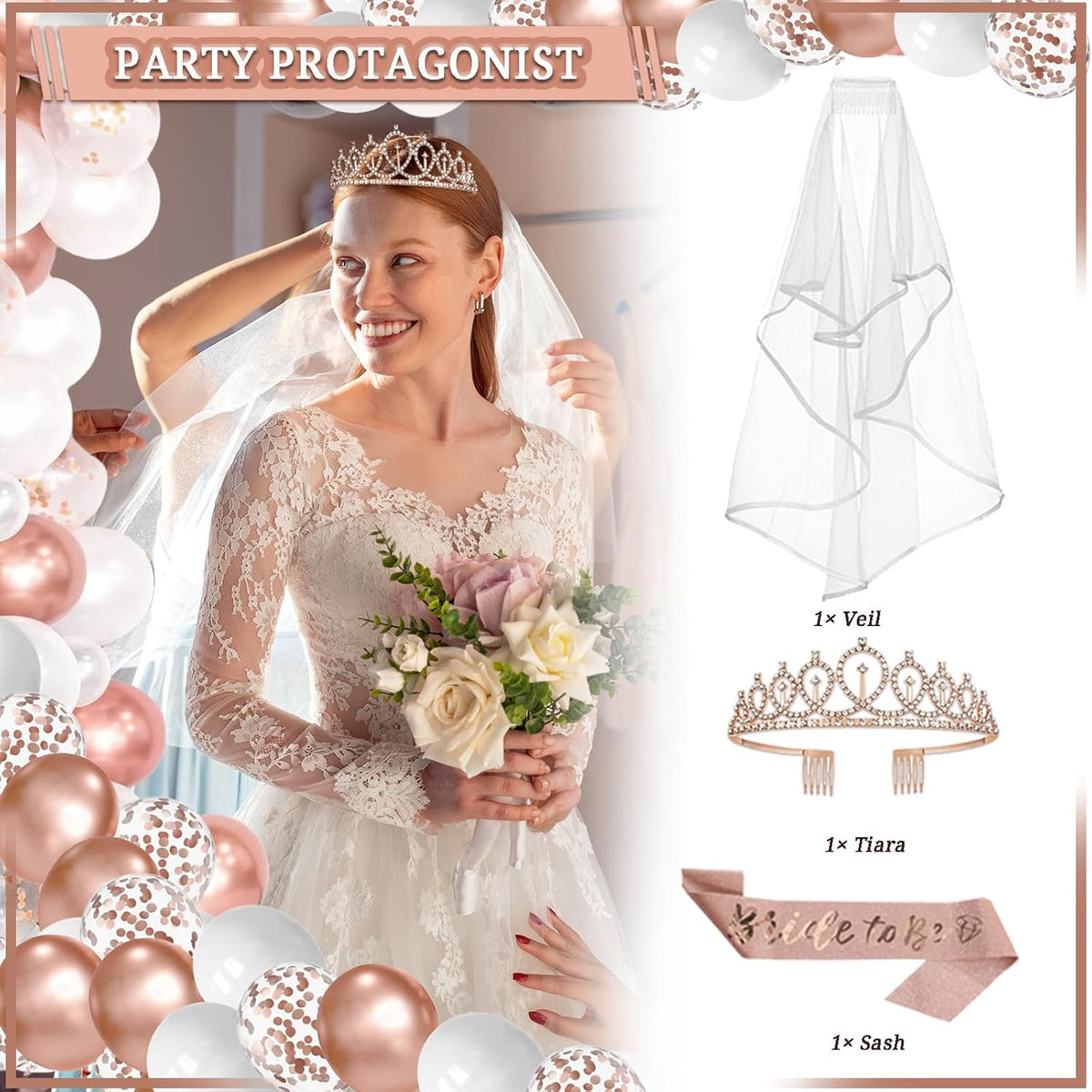 274 Pcs Rose Gold Bridal Shower Decorations, Bachelorette Party Decorations Favors - "BRIDE TO BE"
