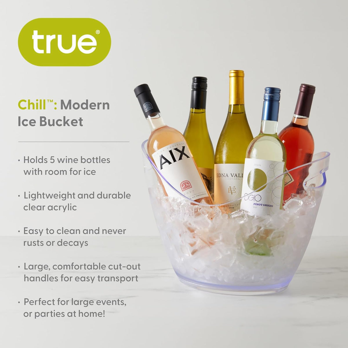 True Chill Acrylic Ice Buckets for Parties and Drinks, 2.11 Gallons (8 Liters) Wine Beer Champagne