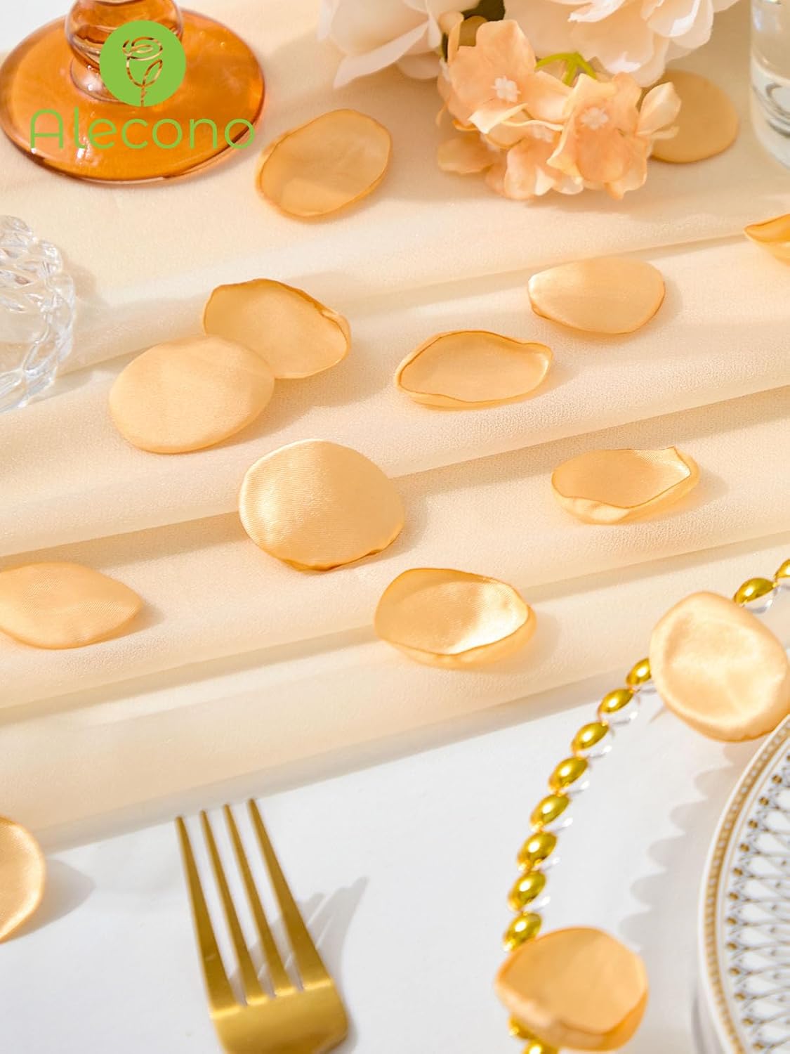 Alecono 𝟲𝟬𝟬𝙋𝙘𝙨 Silk Rose Petals, Fake Champagne Golden Petals for Wedding Proposal Flower