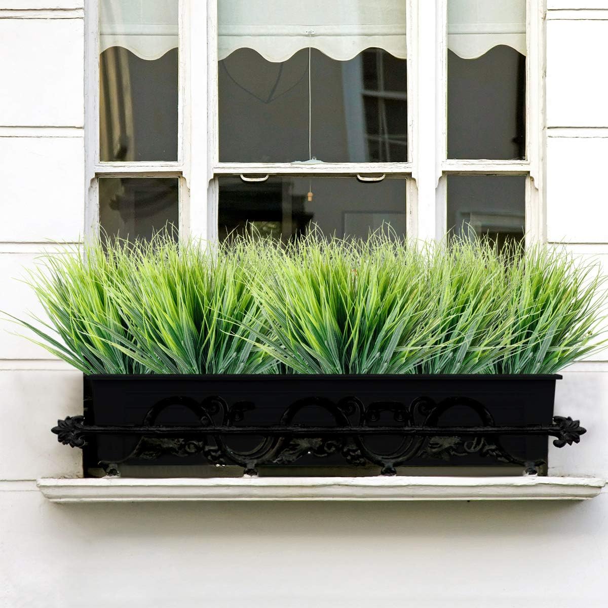 12 Bundles Artificial Grasses Outdoor UV Resistant Fake Grass No Fade Faux Plastic Plants Garden