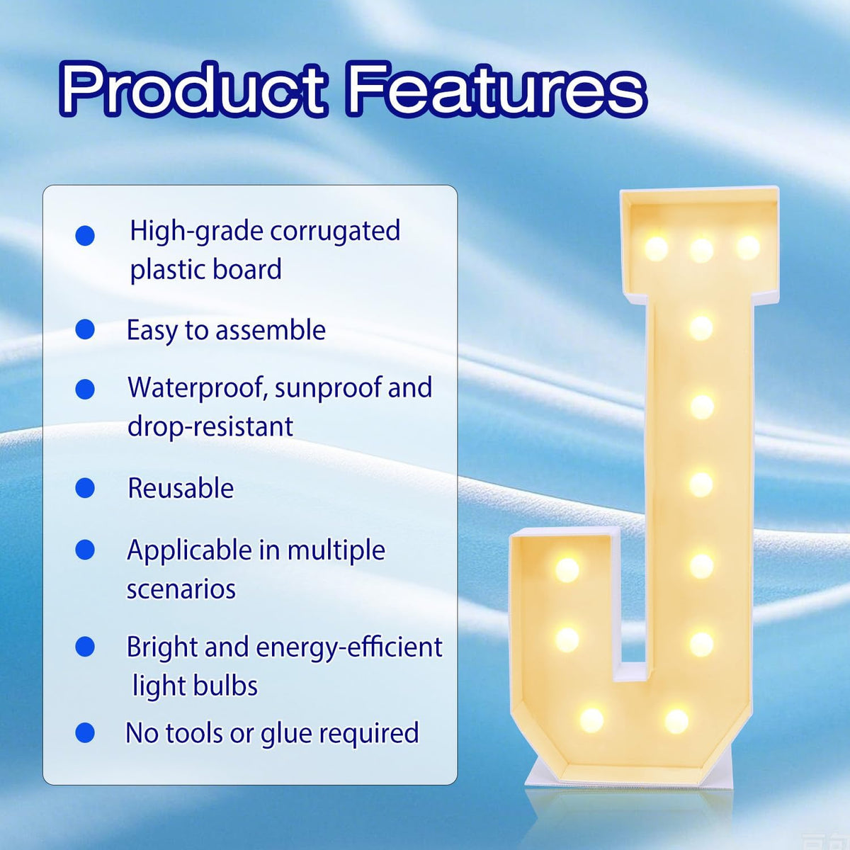 4FT Marquee Plastic Letters J - Light up Letters J Are Made from Corrugated Plastic Board - Quick
