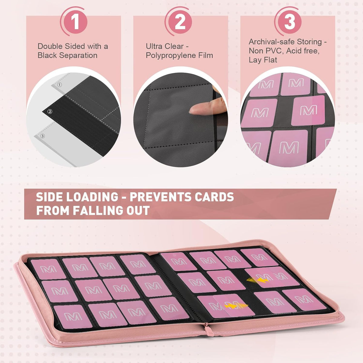 Premium Card Binder 12 Pocket for 720 Pockets Trading Card Binder, PU Zipper Card Collection Album
