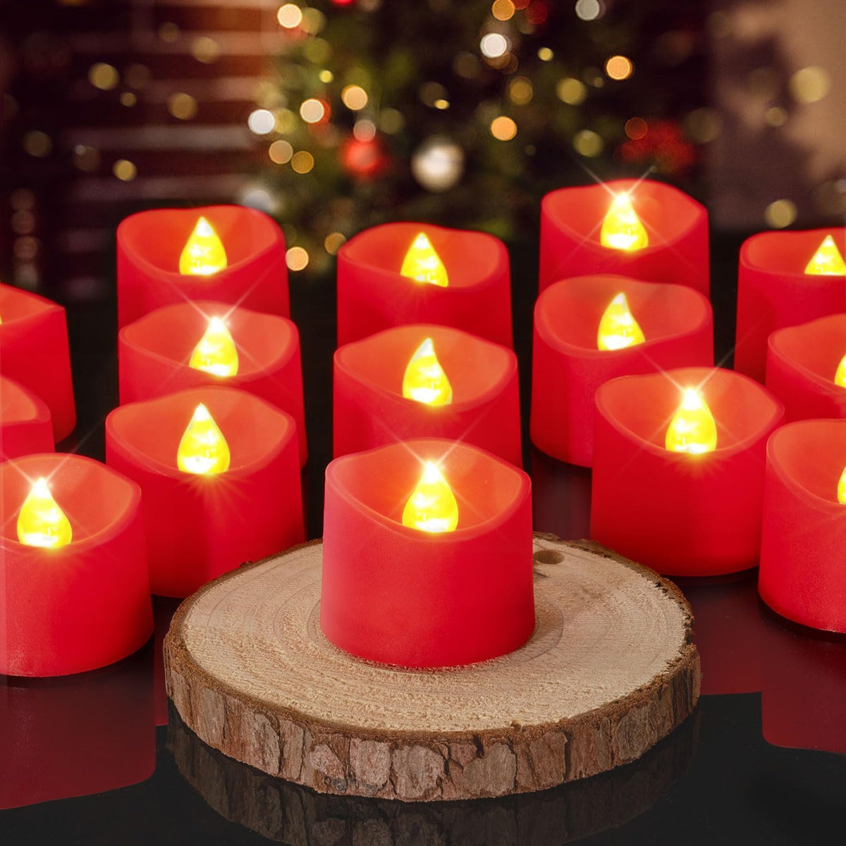 Homemory Red Tea Lights Candles Battery Operated, 200+Hour Flameless Flickering Fake Electric LED