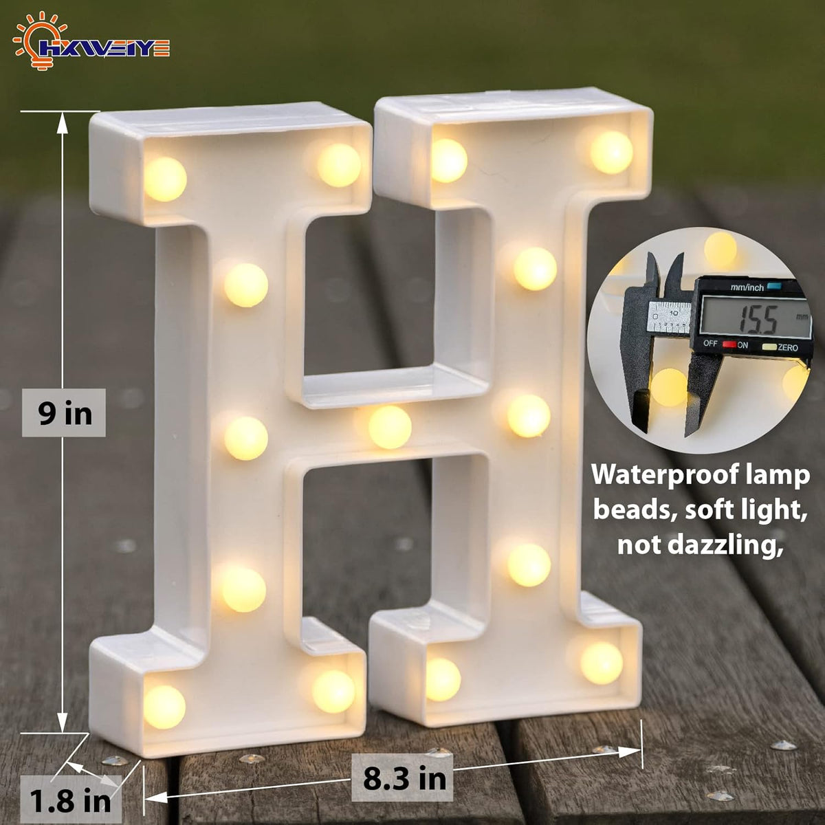 HXWEIYE Light Up Letters H, 8.57 Inch LED Marquee Letter Lights Sign 26 Alphabet and 10 Number Big