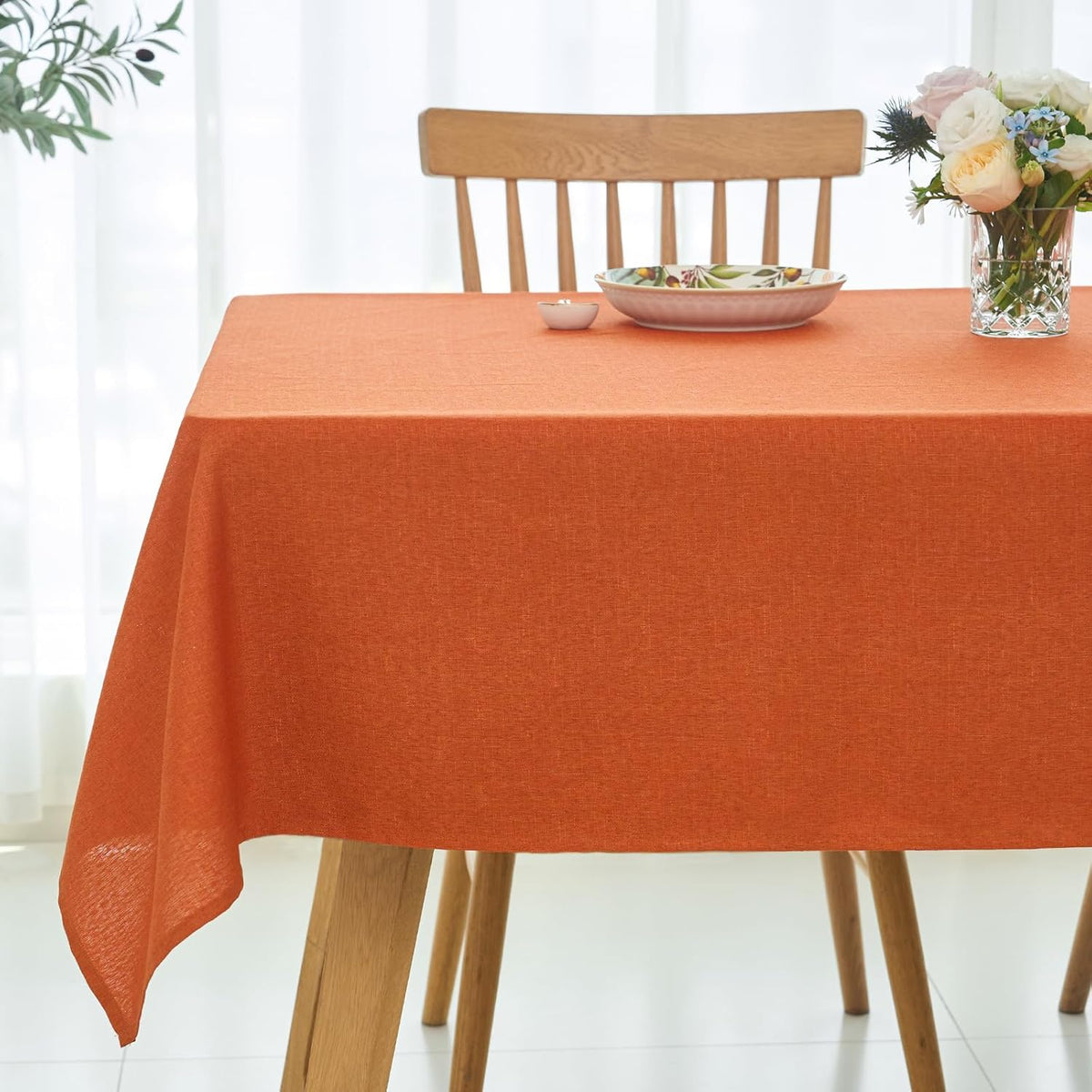 maxmill Fall Tablecloth Linen Texture Stain Resistant Waterproof Wrinkle Free Spillproof Washable