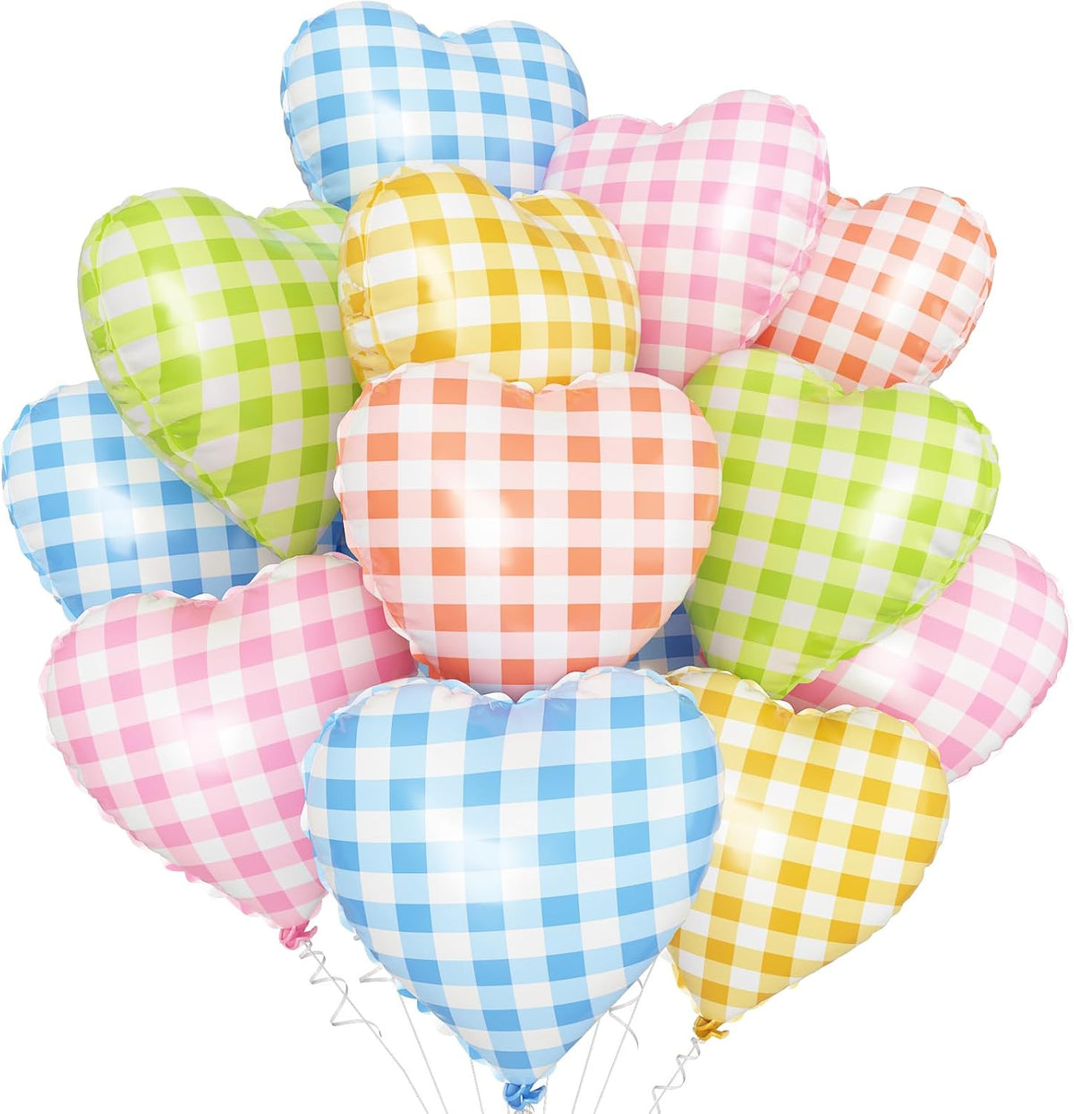 Colorful Checkered Heart Balloons,12Pcs 18Inch Rainbow Grid Heart Shaped Foil Helium Polyester Film