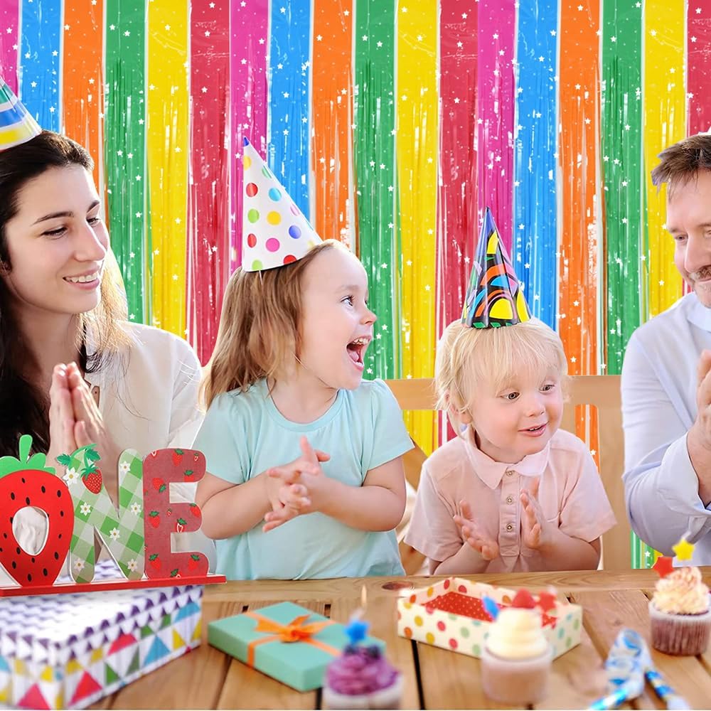 TONIFUL 3Pcs Colorful Door Streamers,Photo Booth Backdrop Metallic Colorful Foil Fringe Curtains