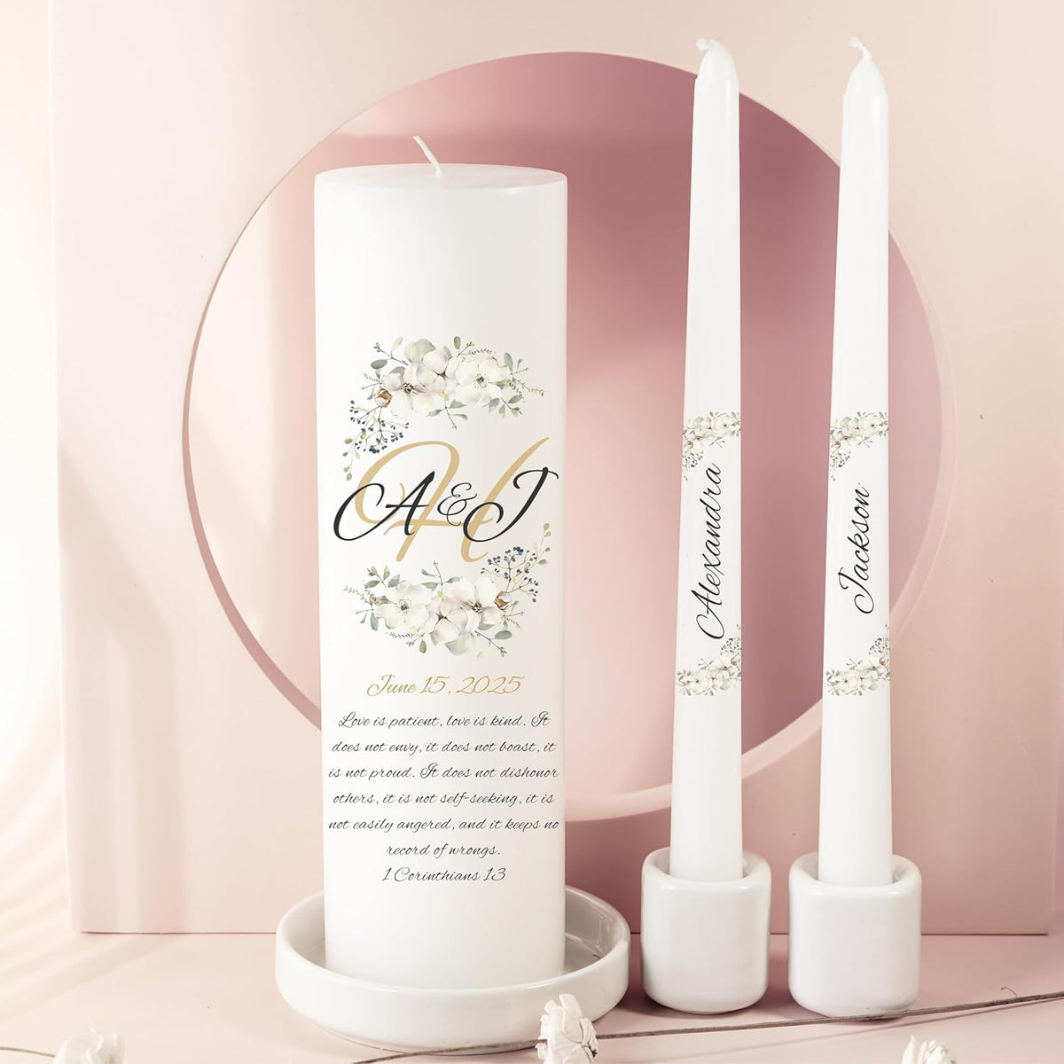 Unity Candles for Wedding, Modern Unity Set, Custom and Personalized Pillar and Taper Candles with