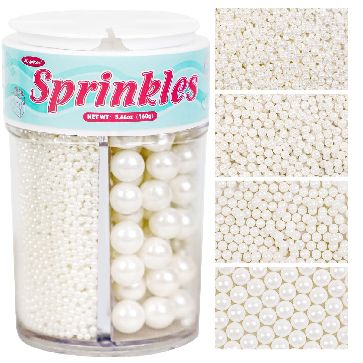 White Edible Sugar Pearl Sprinkles for Cake Decorating, Candy Pearls Sprinkles for Cupcake, Cookie