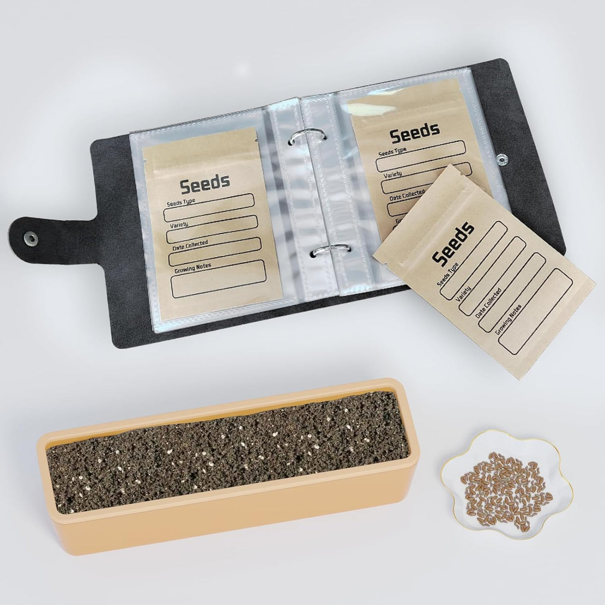 Seed Organizer Binder with 50 PCS Resealable Seed Envelopes - 50 Storage Pockets, 3.5x5 Inch Clear