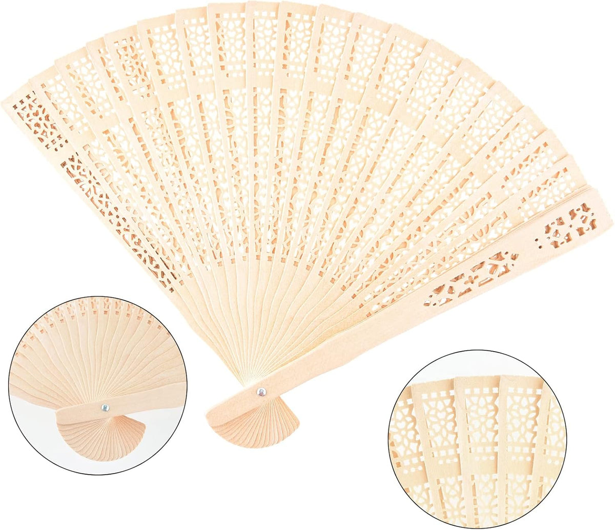 FEPITO 20 Pieces Wooden Handheld Paper Fan Wooden Folding Fans with Bamboos for Wedding Gift