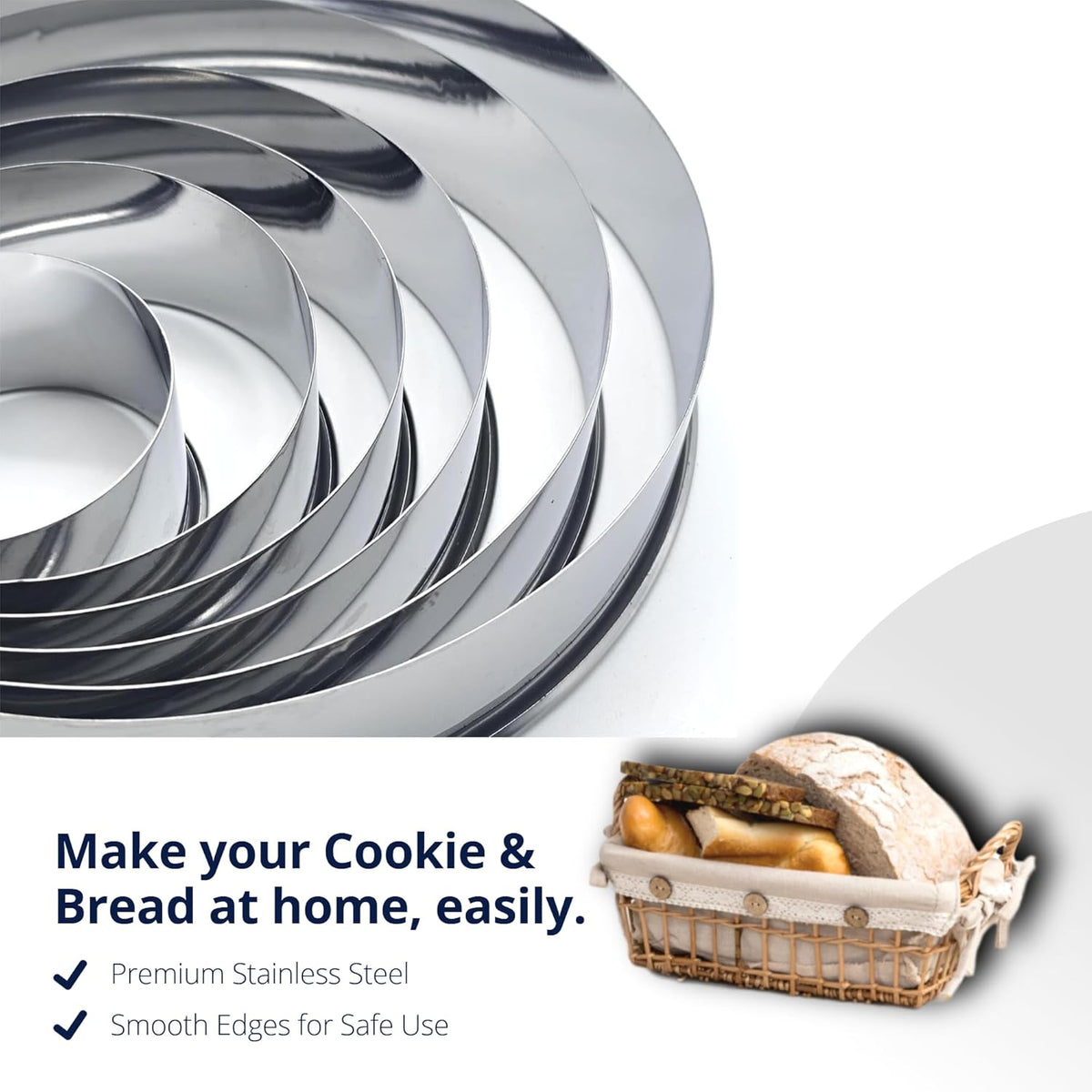 DOCZEN 6 PCS Round Cookie Cutter Set (2, 3, 3.5, 4, 5, 6 Inch) - Biscuit Cutters For Baking - Large