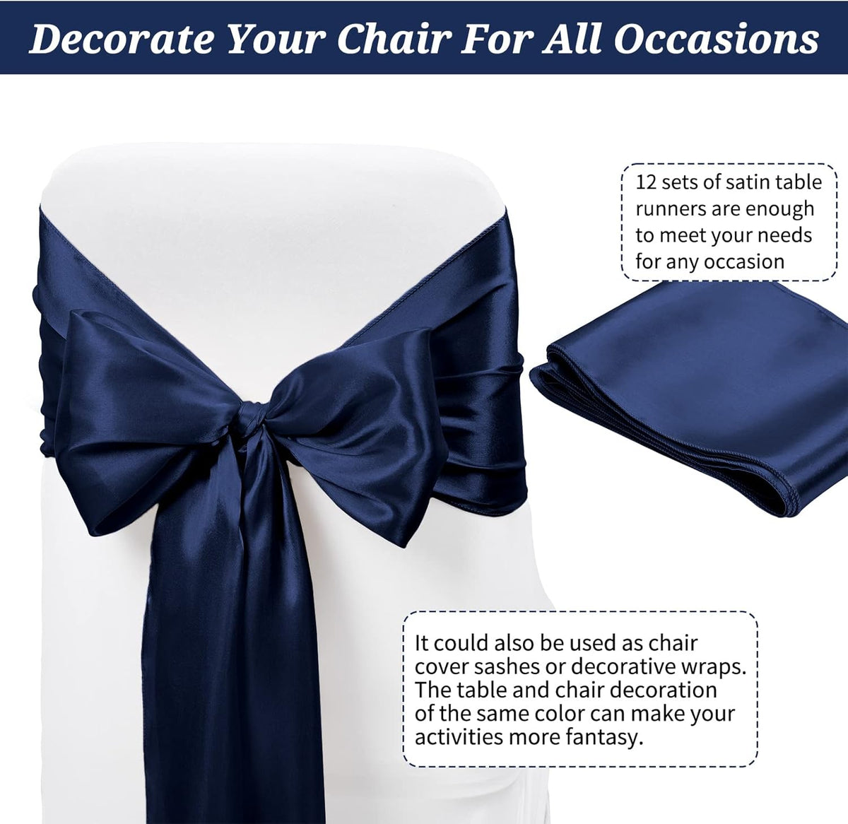 12 Pack Navy Blue Satin Table Runner,12 x 108 inch Long Premium Smooth Table Runner for Wedding