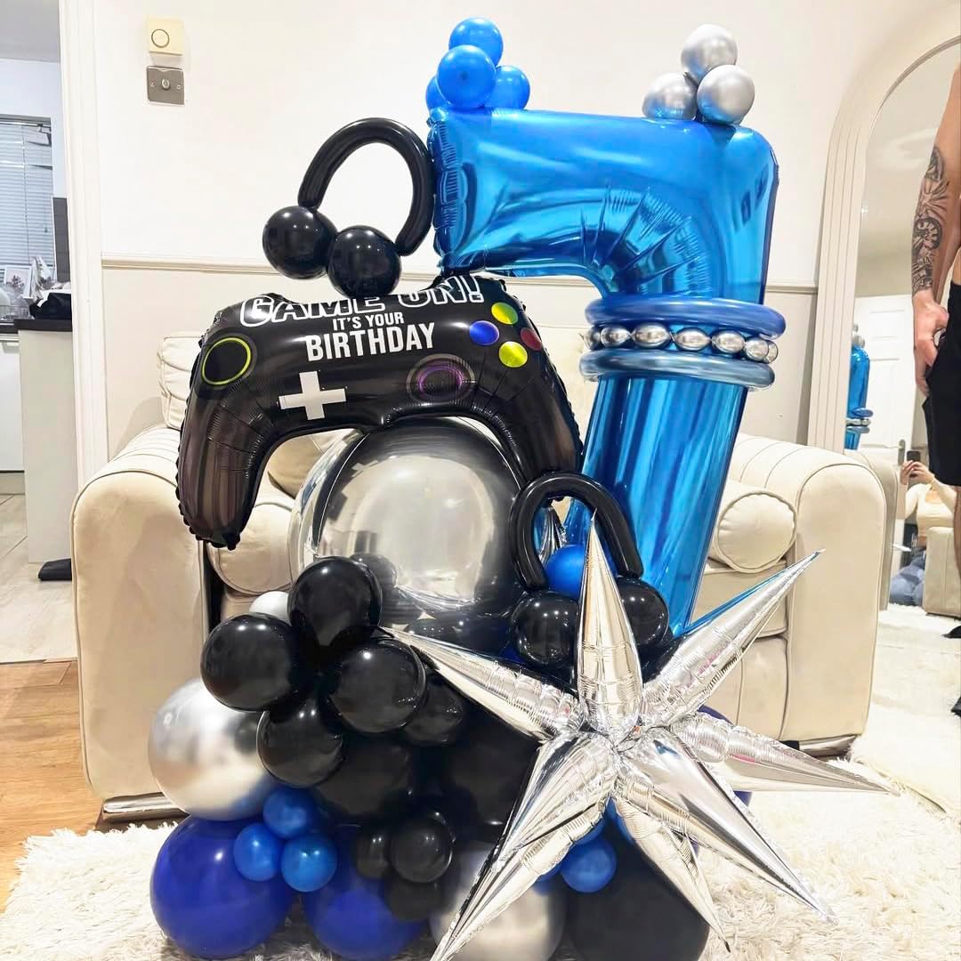 Blue 7 Balloon Number,40 Inch Number 7 Balloon Big Blue 7 Foil Mylar Helium Balloon for Birthday