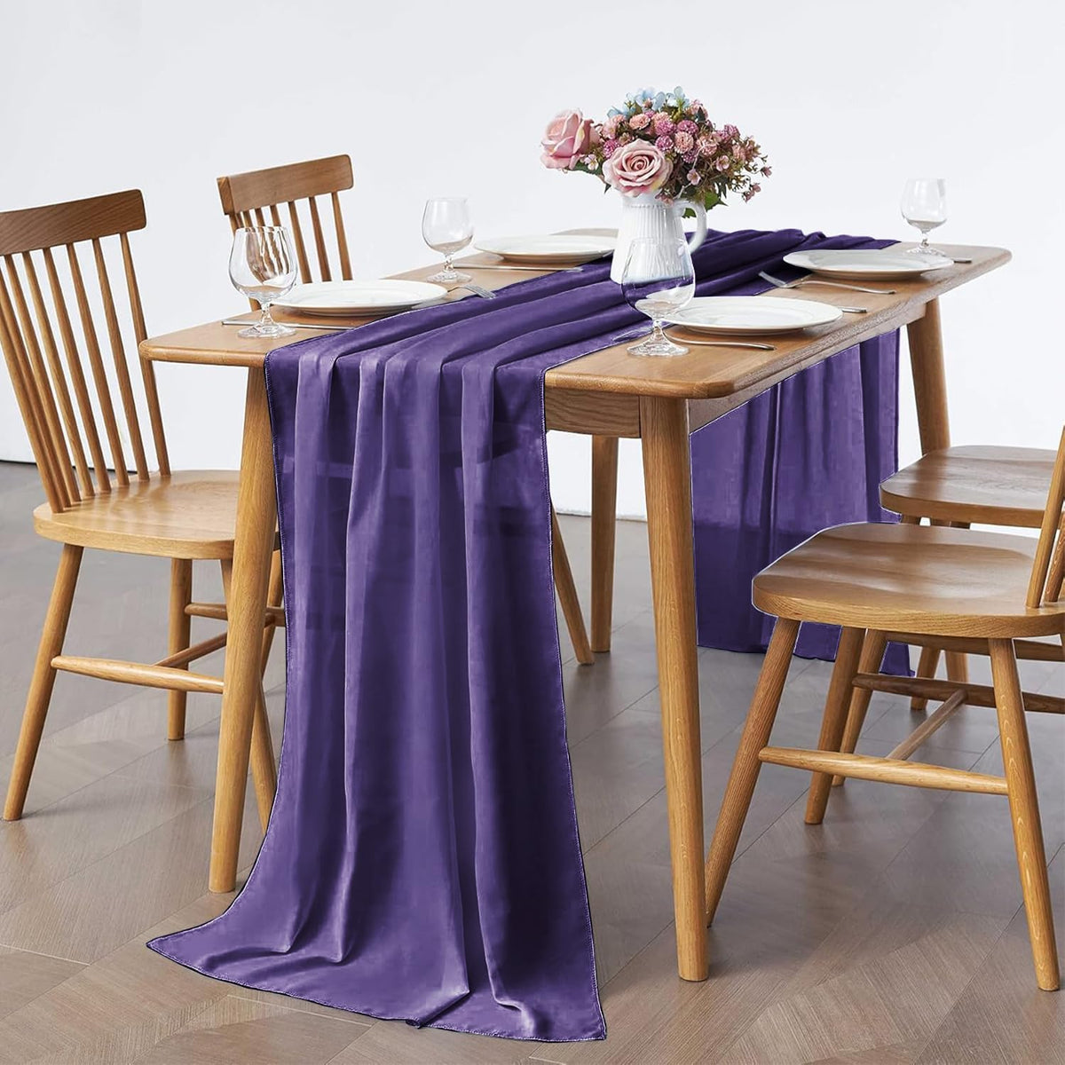 5 Pack 10Ft Chiffon Purple Table Runner Sheer 29x120 Inch for Romantic Wedding Decor Bridal & Baby