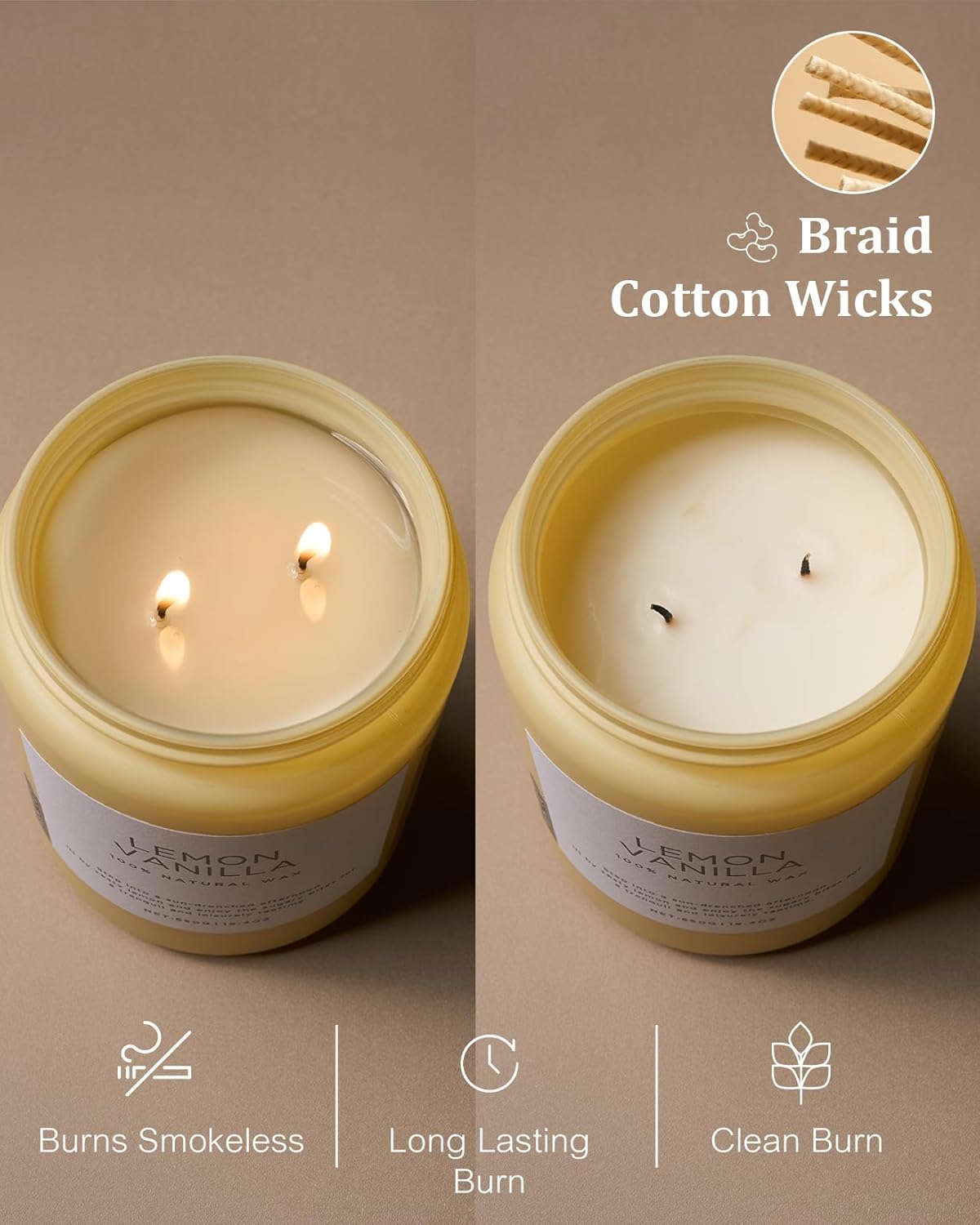 M&SENSE Candles Lemon Vanilla Scented, 19.4oz 110 Hours Long Lasting for Home 2 Wick Natural Soy