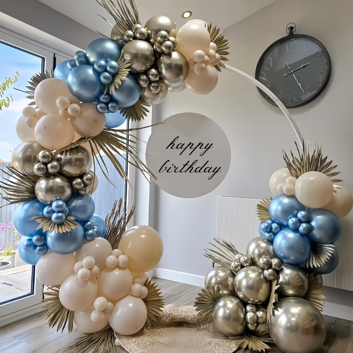 Dusty Blue and White Balloons, Double Stuffed Pearl Light Baby Metallic Chrome Slate Blue Pearl
