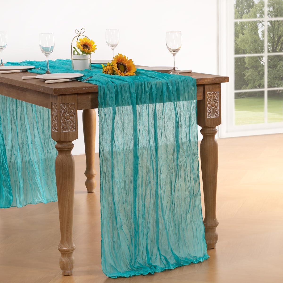 Teal Green Cheesecloth Table Runner Fall Table Runner Boho Gauze 120 Inches Turquoise Cheese Cloth