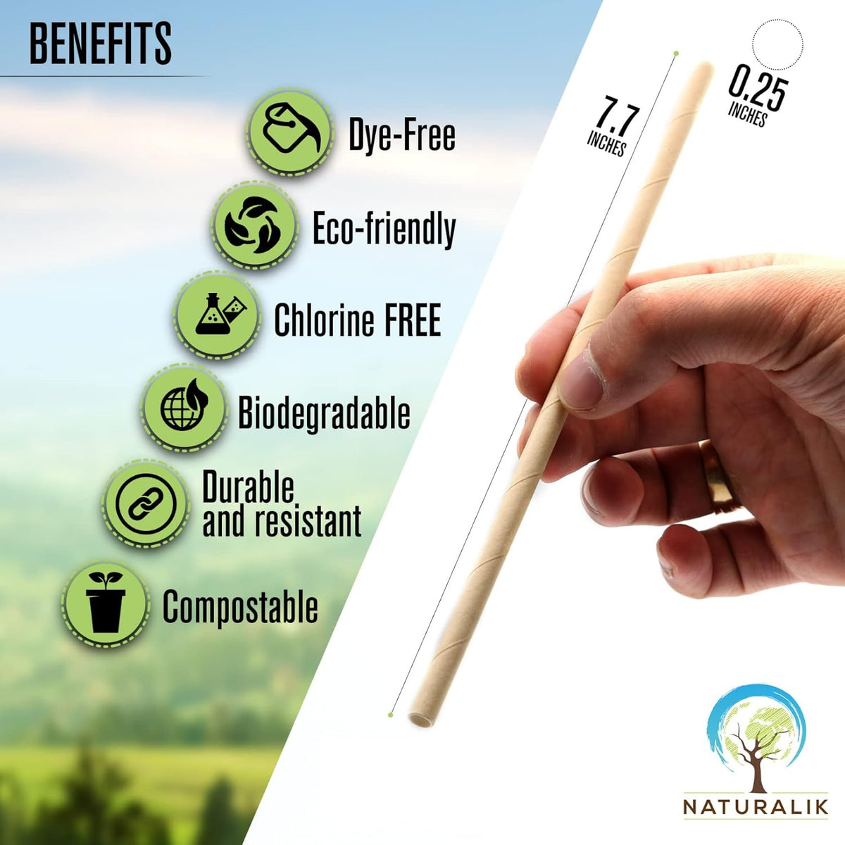 1000-Pack Sturdy Biodegradable Paper Straws Heavy-Duty, Dye-Free, Eco-Friendly Sturdy Paper Straws
