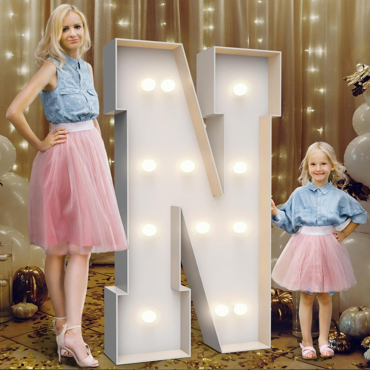 4FT Marquee Light Up Letters N,Party Decoration Large Marquee Light Up Letters with Weighted Water