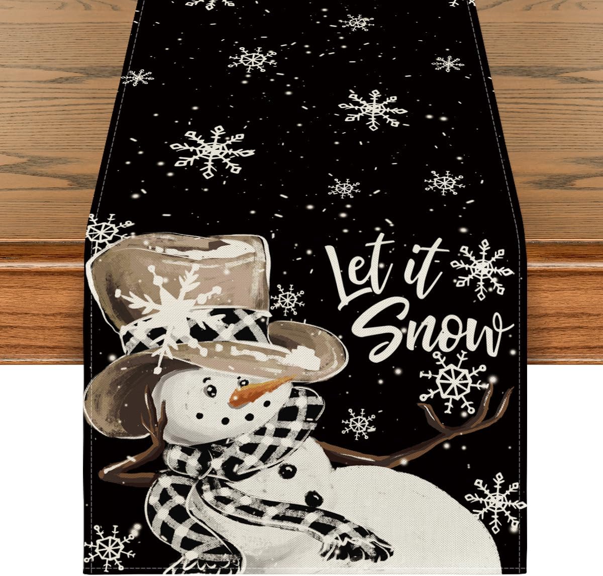 Artoid Mode Black Snowman Snowflake Let it Snow Winter Table Runner, Christmas Kitchen Dining Table