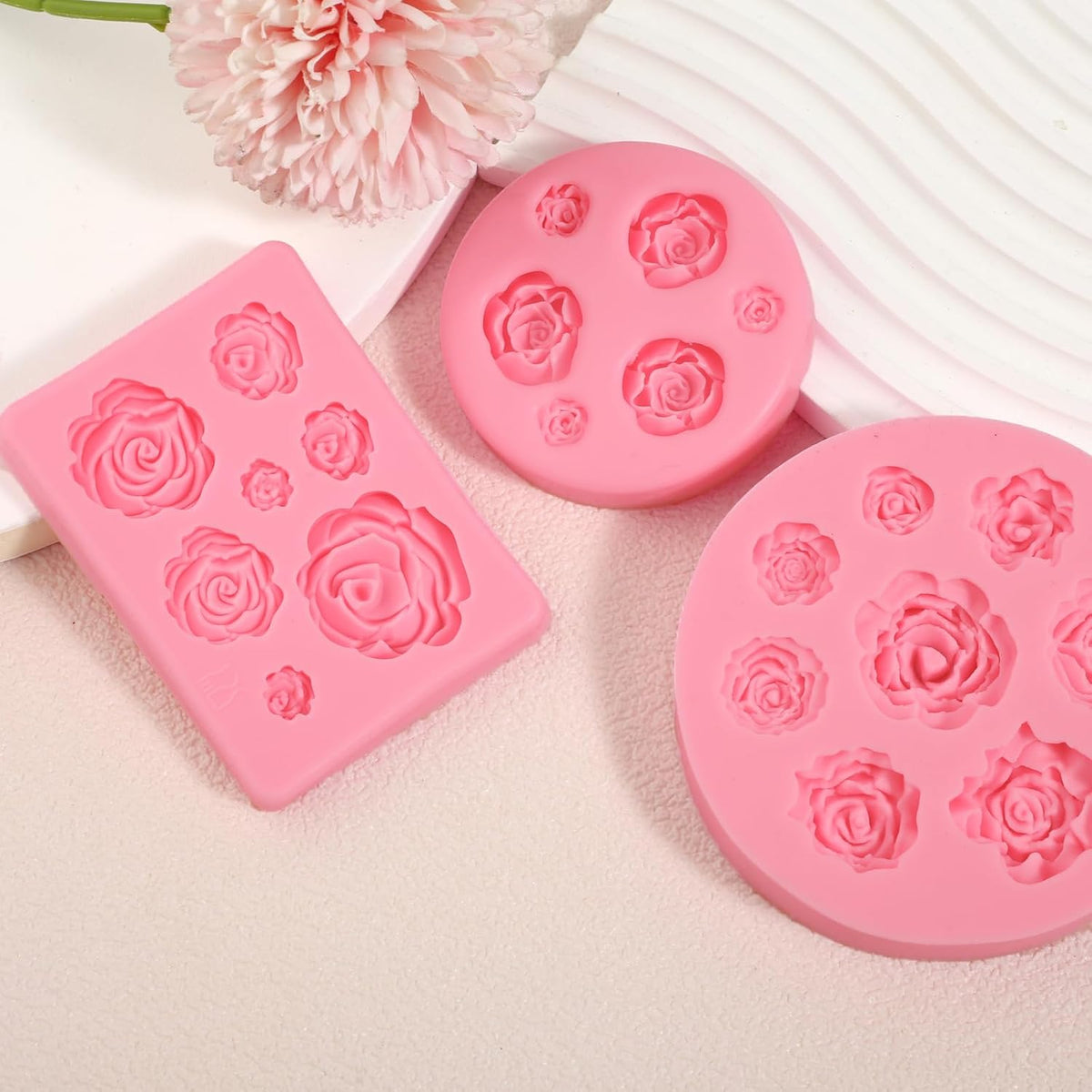 5 Pcs Rose Silicone Molds, Mini Flower Cake Decoration Fondant Mold, Kitchen Baking Supplies