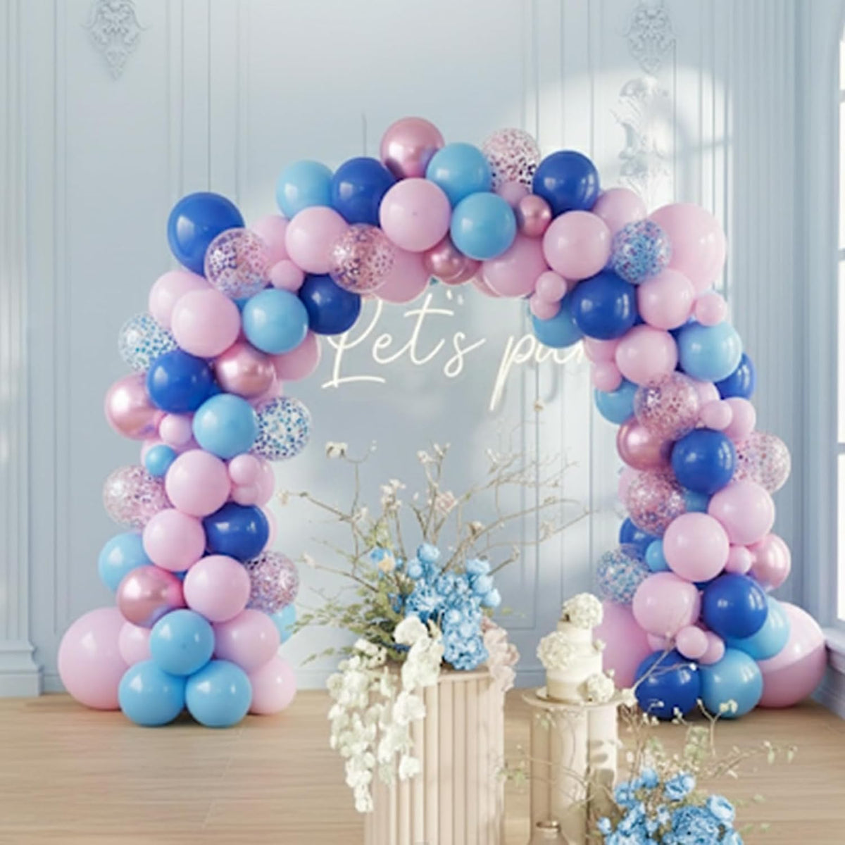 Pink and Blue Balloon, 50Pcs 12 Inch Pastel Pink Blue Purple Confetti, Royal and Metallic Confetti