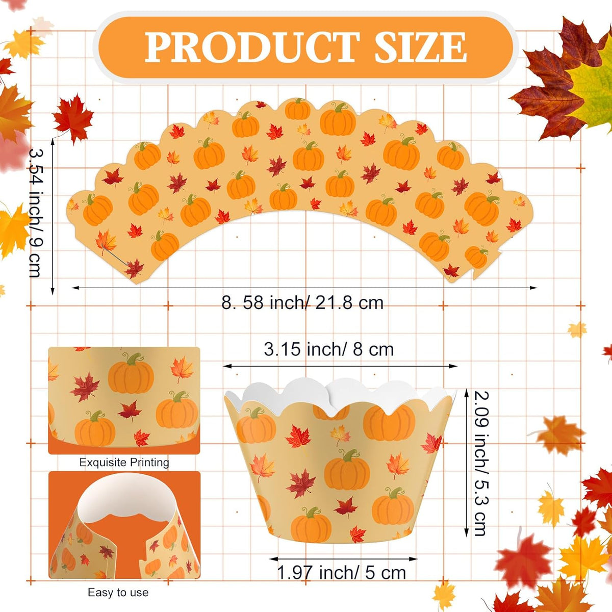 Domensi 100 Pcs Fall Pumpkin Maple Leaf Cupcake Wrappers Rustic Cupcake Liners Thanksgiving Baking