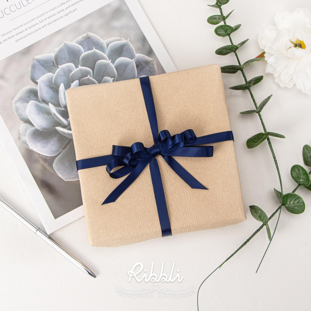 Ribbli Double Faced Navy Satin Ribbon,3/8” x Continuous 25 Yards,Use for Bows Bouquet,Gift