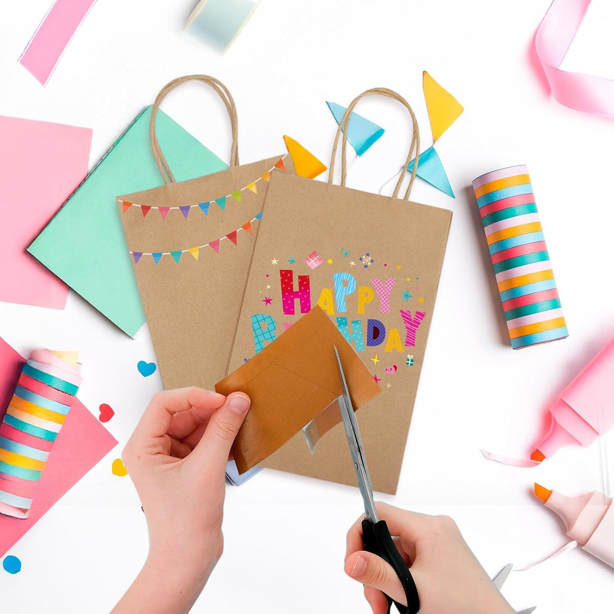 MESHA Kraft Gift Bags 200 Pack 5.25x3.75x8 Inch Small Brown Paper Bags with Handles Bulk for Small
