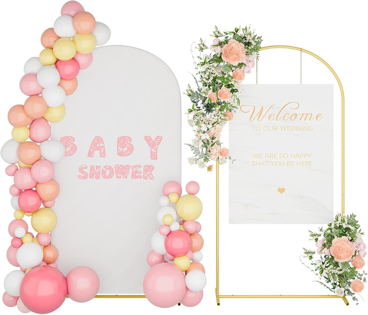 UDEAR 7.2FT Metal Arch Stand with White Cover, Arc Design with Fitted Cover, for Weddings, Parties