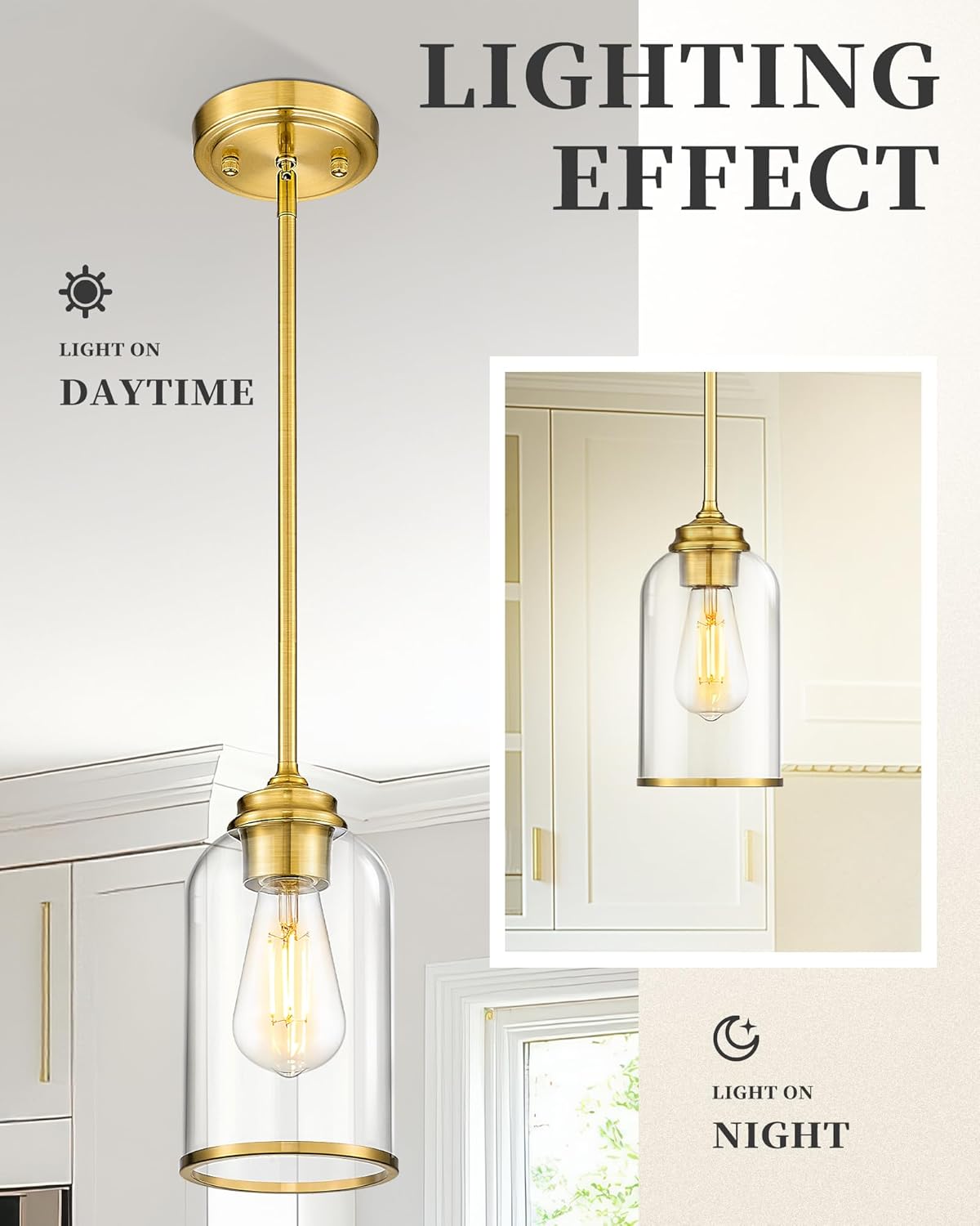 LIROUVET 2 Pack Pendant Lights, Vintage Hanging Lights, Brushed Gold Pendant Lights Kitchen Island
