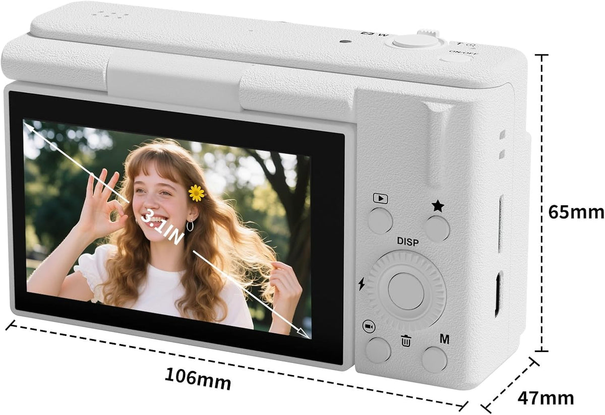 2K Digital Camera with 48MP Multi-Filter 16X Zoom Anti Shake, 3" LCD Screen Compact Vlogging Camera