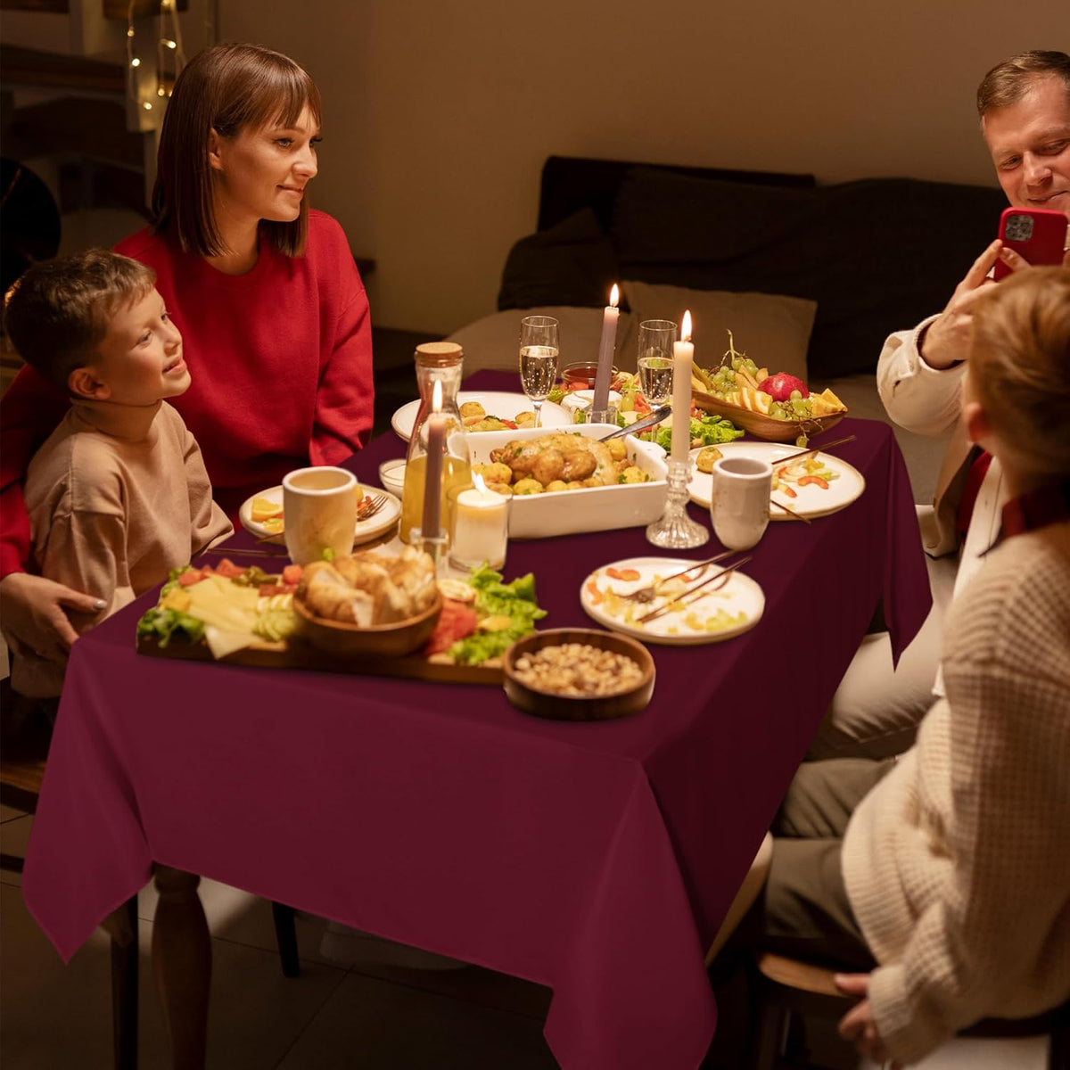 sancua 6 Pack Burgundy Tablecloth 60 x 102 Inch, Rectangle Table Cloth for 6 Feet Tables - Stain