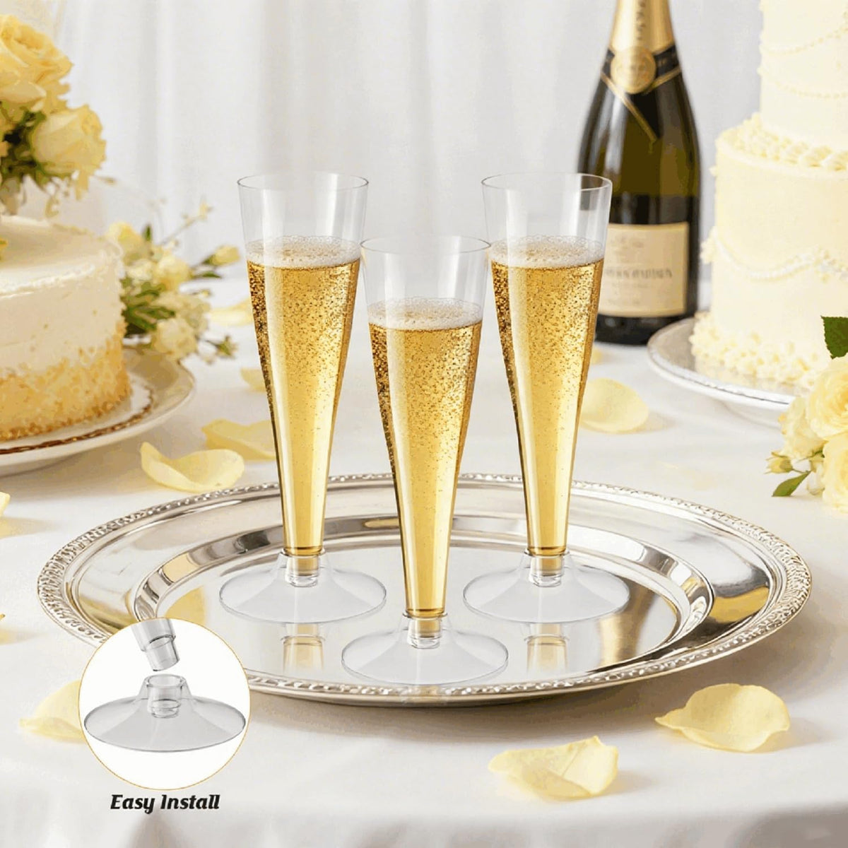 100 Pack Clear Champagne Flutes Plastic Wine Glasses Disposable, 4.5 Oz Transparent Mimosa Glasses