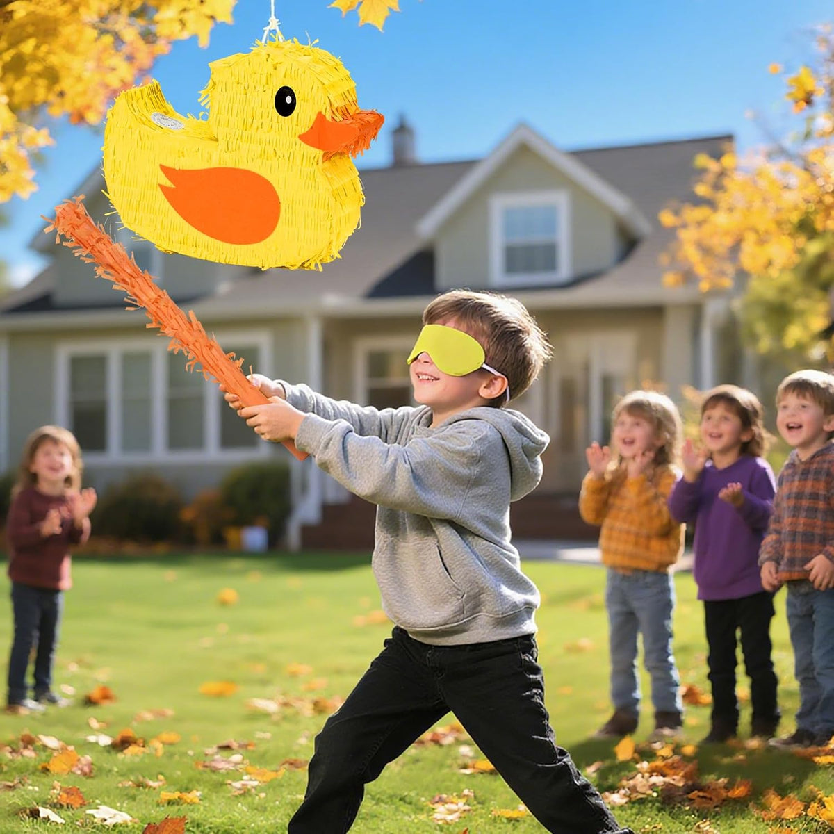 Duck Pinatas Bundle with a Blindfold and a Bat(16.5 x 12.6 x 4 Inches), Perfect for kid's Birthday