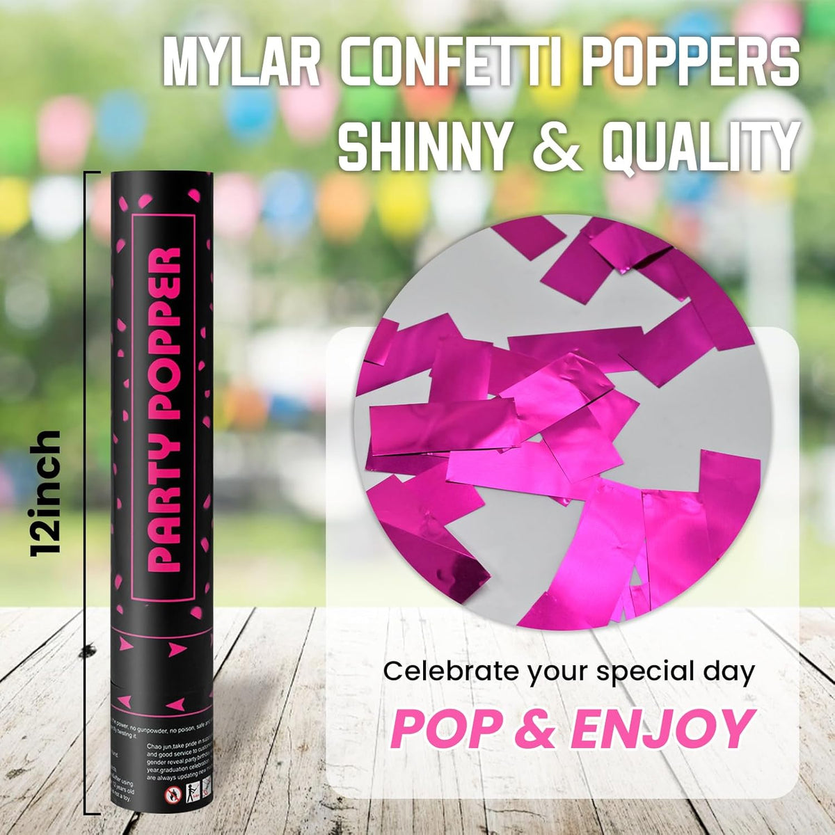 Party Poppers Confetti Cannon 12 Pack Royal Pink Confetti Popper Cannons 12Inch Mylar Shooters Foil