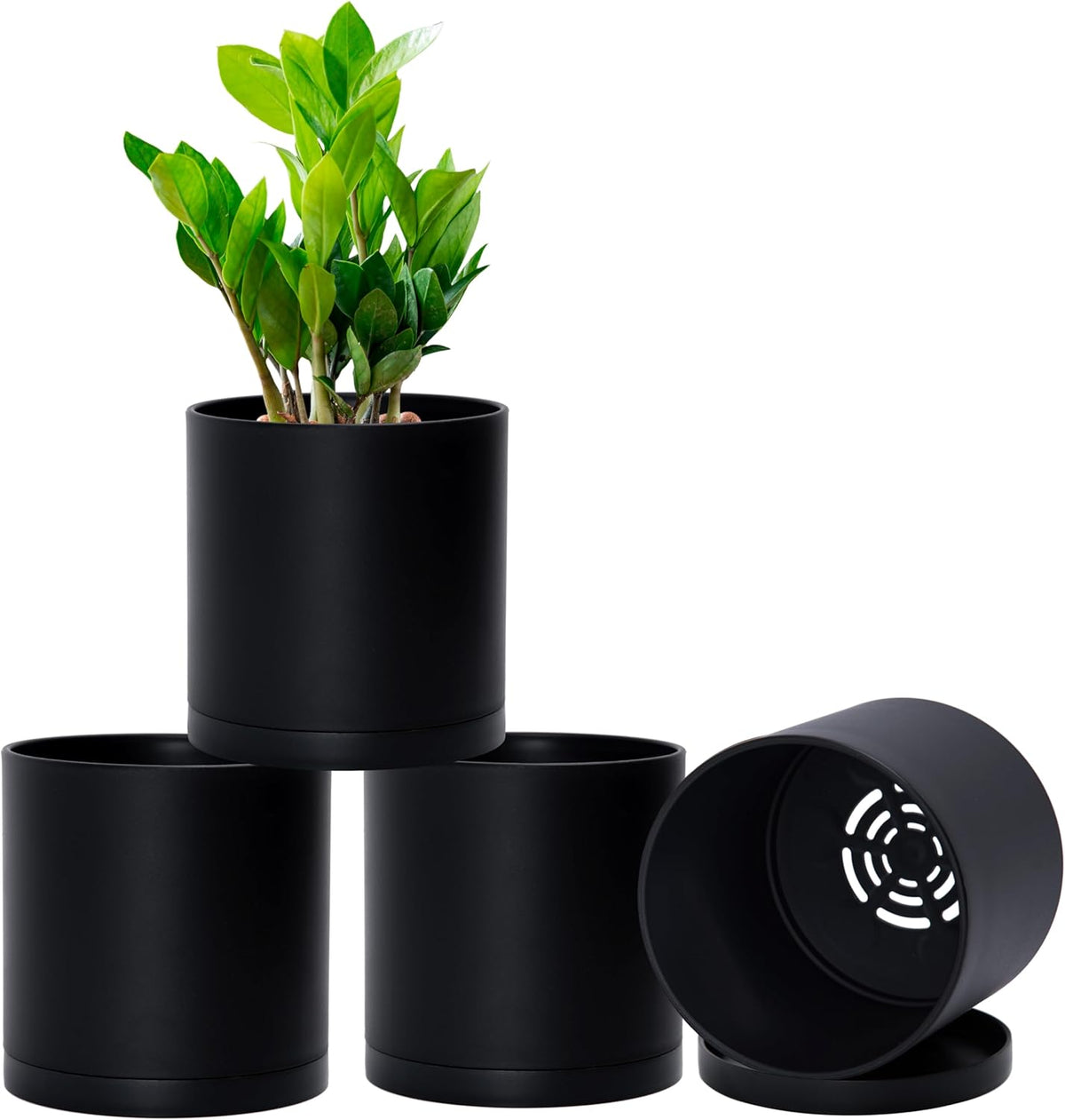 D'vine Dev 4 Pack 5.5 Inch Modern Plastic Plant Pots, Small Garden Planters for Plant with Drainage