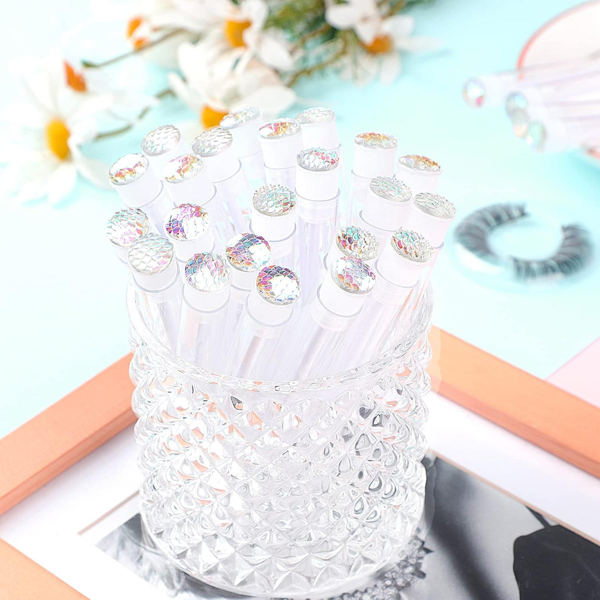 50pcs Lash brush Mascara wands and tubes Spoolies for eyelash extensions Mascara wand tubes scale