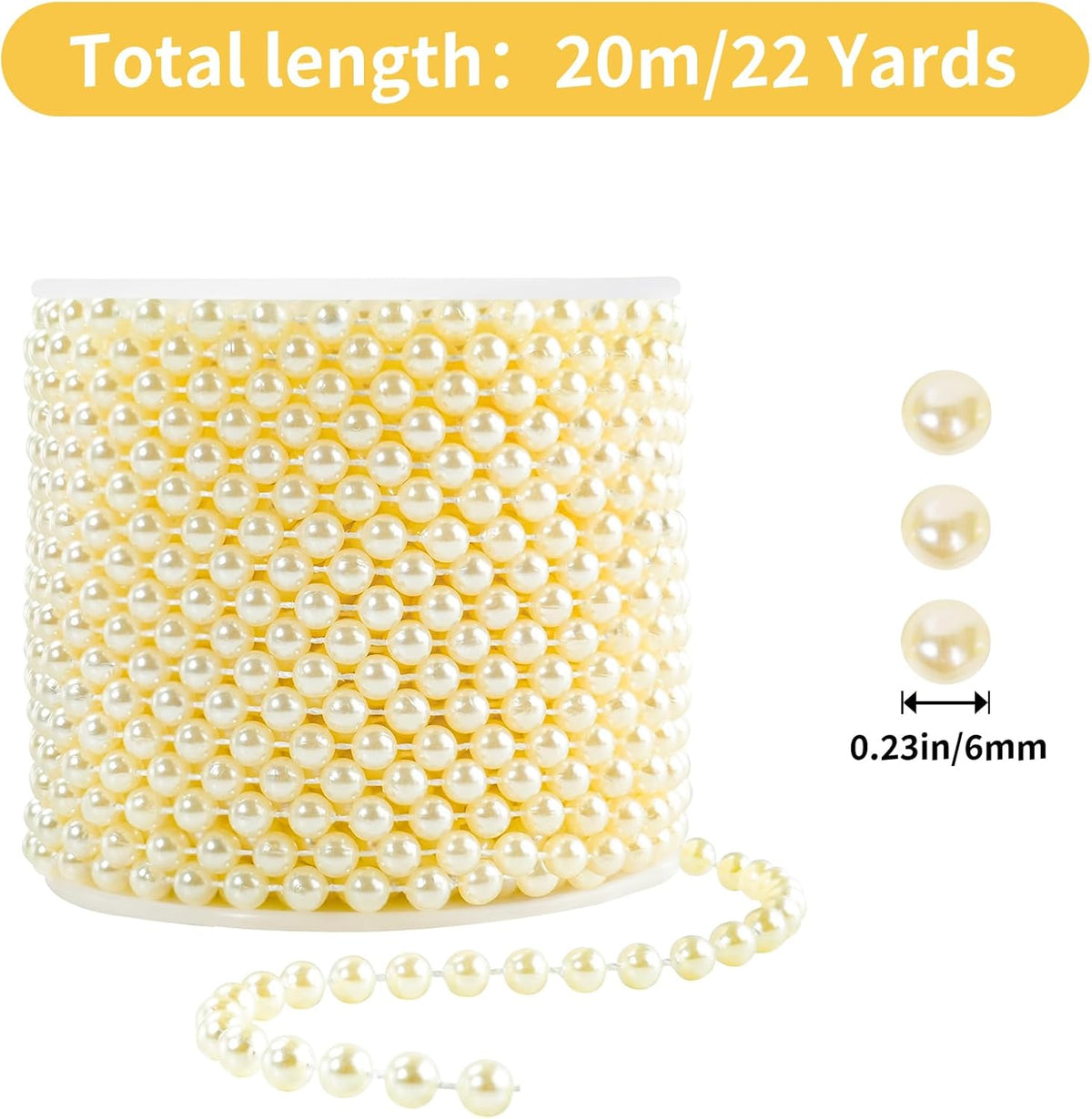 Faux Ivory Pearl Beads Garland - 6mm Christmas Tree Beads 22 Yards Ivory Pearl Strands Spool Pearl